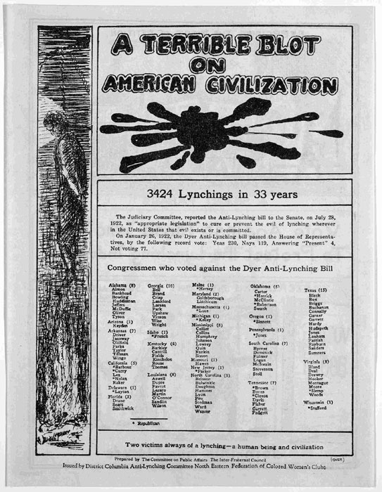 Flyer advocating the passage of the Dyer Anti-Lynching Bill, ca. 1922 (Slide 1).