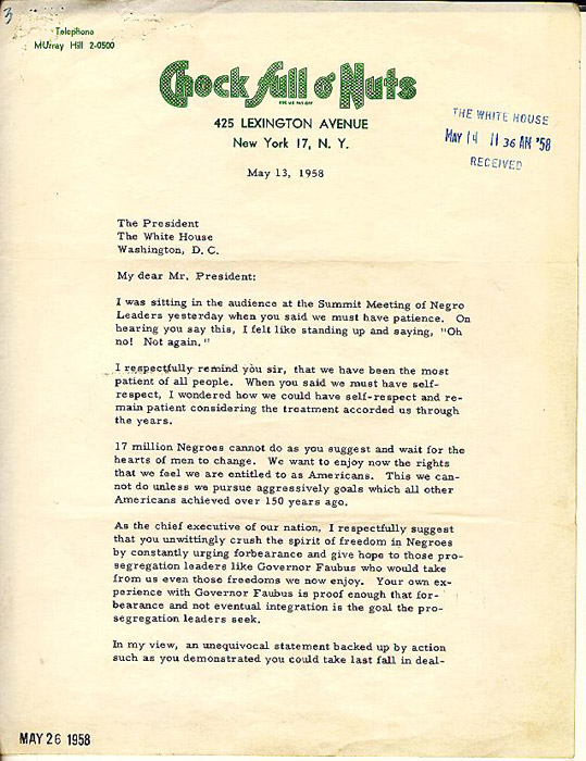 Robinson's letter to President Eisenhower (Slide 1).